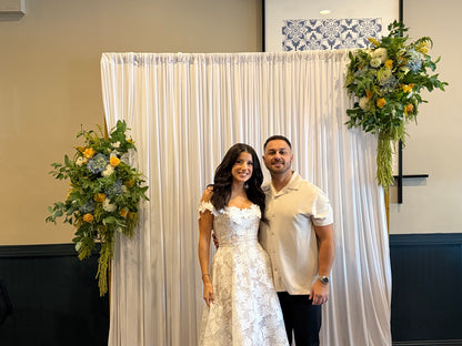 Floral Backdrop Rental — Gold Arch, Linens & Full Setup