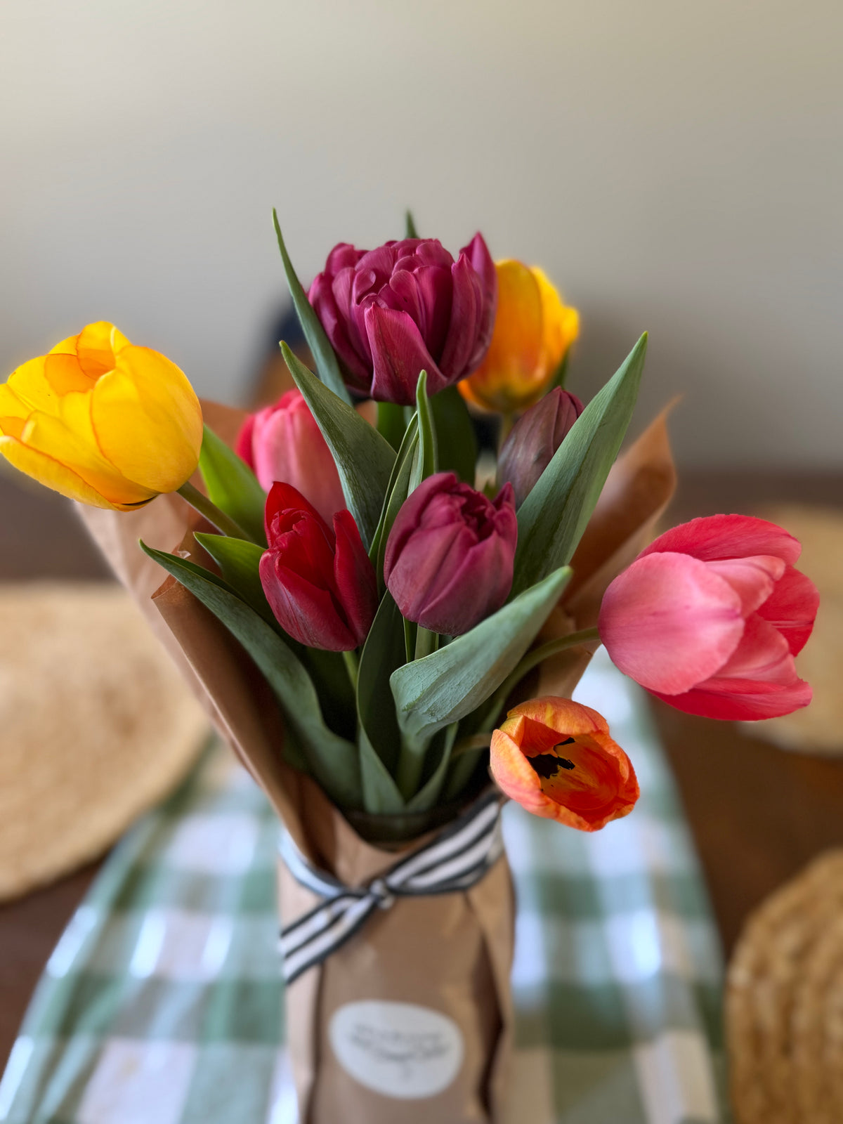 Spring Tulip Jar: 9-Stem Specialty Wrapped Bouquet Jar
