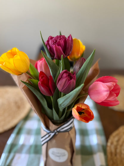 Spring Tulip Jar: 9-Stem Specialty Wrapped Bouquet Jar