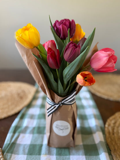 Spring Tulip Jar: 9-Stem Specialty Wrapped Bouquet Jar