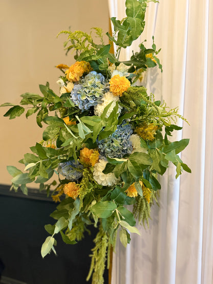 Floral Backdrop Rental — Gold Arch, Linens & Full Setup