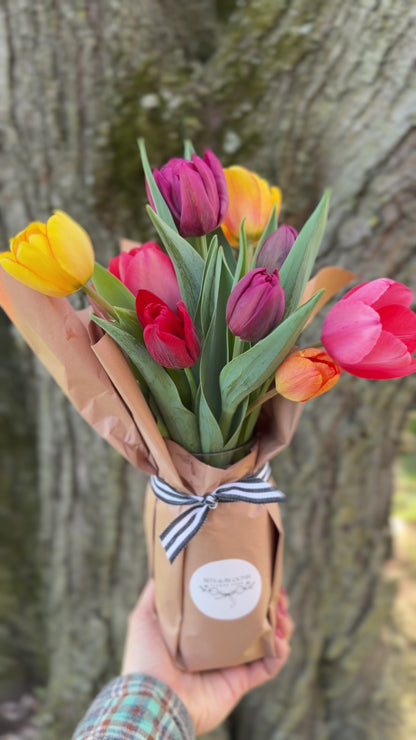 Spring Tulip Jar: 9-Stem Specialty Wrapped Bouquet Jar