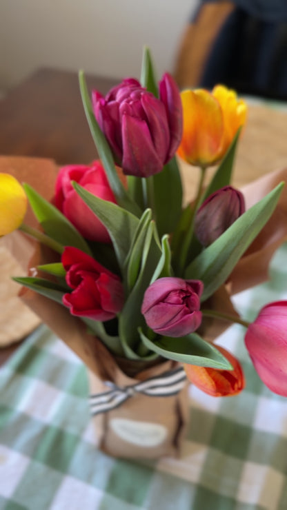 Spring Tulip Jar: 9-Stem Specialty Wrapped Bouquet Jar